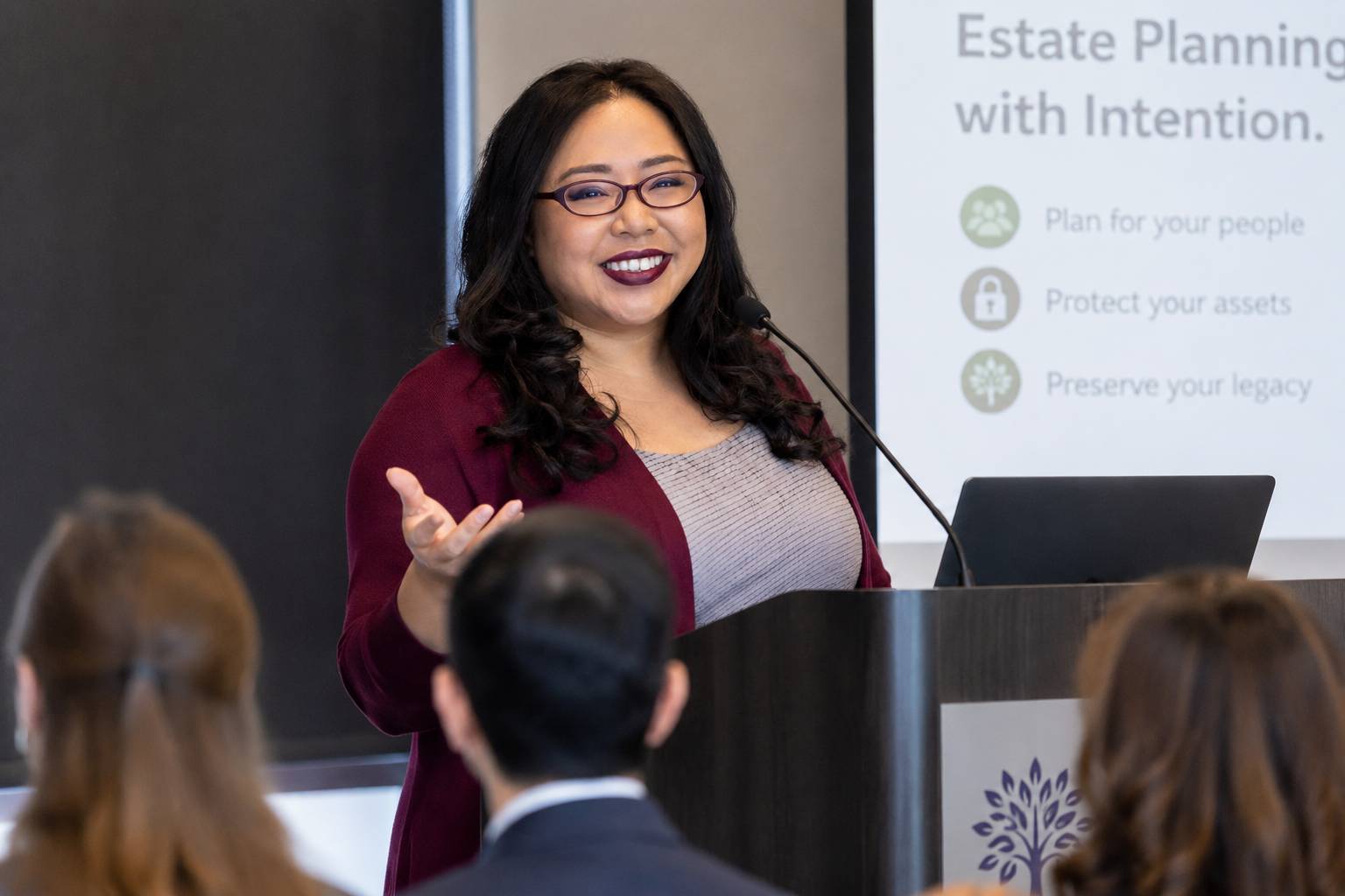 M. Cecilia Amo speaking about legacy planning and probate avoidance in California